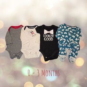 Gap Cloud Island Baby Boy Bundle 4pc 0-3 Month Sleeper & Bodysuit Set